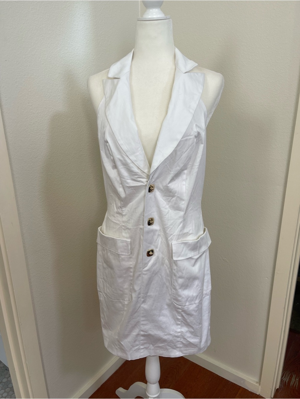 VENUS White Halter Blazer Tuxedo Mini Dress Gold Buttons Size 12